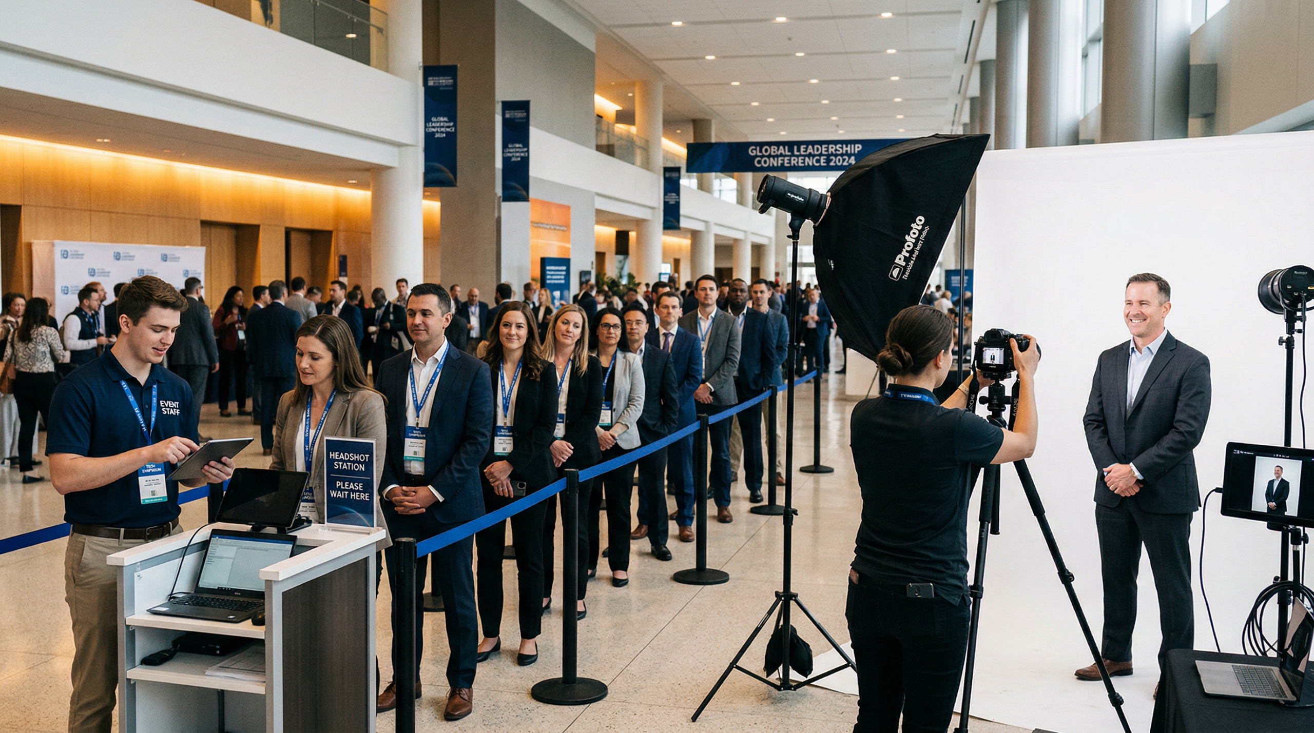Conference headshot station and event coverage working together